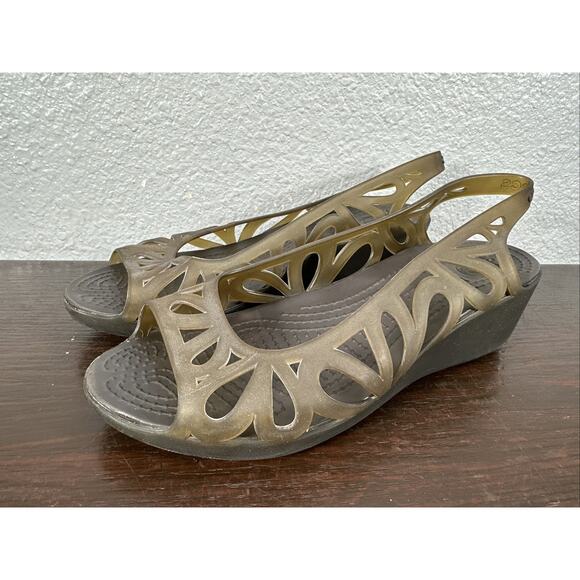 Crocs Adrina III Women Size 9 Jelly Mini Wedge Slingback Olive Green Black Shoe - Picture 1 of 7